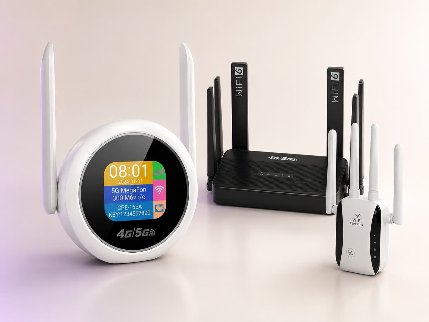 4G/5G роутеры и Wi-Fi репитер на столе в студии